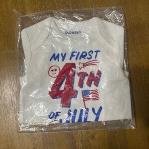 Old Navy White Baby Onesie with Red and Blue Patriotic Graphic